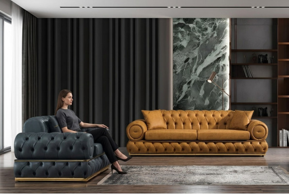 Luxus Chesterfield Sofagarnitur 3+1 Sëtzer Garnitur Sofa Fauteuil Sofas Polster.