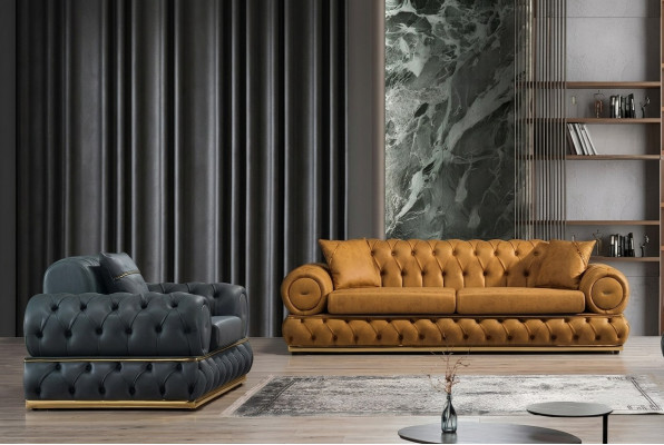 Luxus Chesterfield Sofagarnitur 3+1 Sëtzer Garnitur Sofa Fauteuil Sofas Polster.