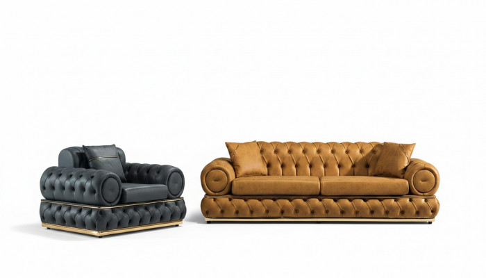 Luxus Chesterfield Sofagarnitur 3+1 Sëtzer Garnitur Sofa Fauteuil Sofas Polster.