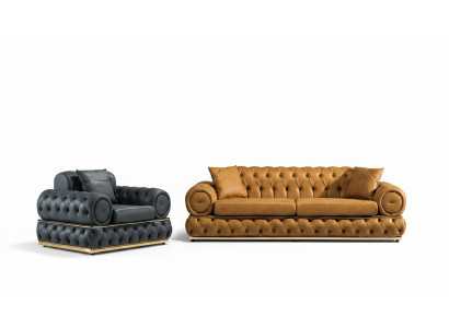 Luxus Chesterfield Sofagarnitur 3+1 Sëtzer Garnitur Sofa Fauteuil Sofas Polster.