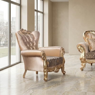 Fautteuil Sëtz Sëtzer Design Wunnzëmmer Polster Neie Stil Barock Rokoko Luxus Beige