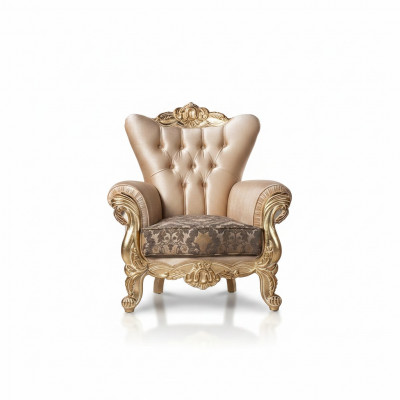 Fautteuil Sëtz Sëtzer Design Wunnzëmmer Polster Neie Stil Barock Rokoko Luxus Beige