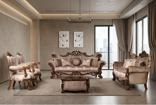 Canapé Set 3+3+1+1 Sëtzer Dësch Set Sesselen Sofa Sëtz Stoff Set 5 Stéck