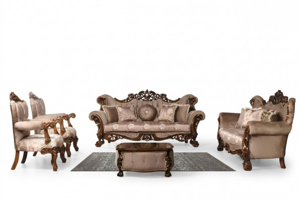 Canapé Set 3+3+1+1 Sëtzer Dësch Set Sesselen Sofa Sëtz Stoff Set 5 Stéck