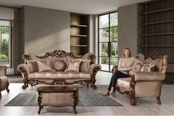 Garnitur Sofagarnitur 3+3 Sëtzer Sofas Sofa Luxus Stil Stoff Wunnzëmmer Barock