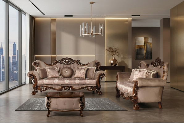 Garnitur Sofagarnitur 3+3 Sëtzer Sofas Sofa Luxus Stil Stoff Wunnzëmmer Barock