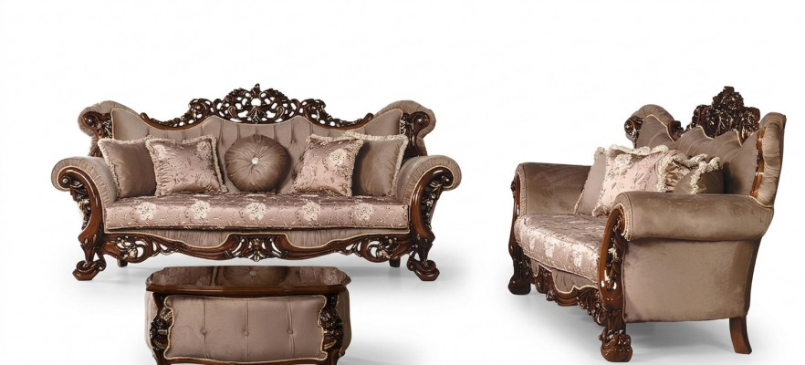 Garnitur Sofagarnitur 3+3 Sëtzer Sofas Sofa Luxus Stil Stoff Wunnzëmmer Barock