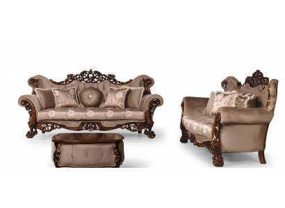 Garnitur Sofagarnitur 3+3 Sëtzer Sofas Sofa Luxus Stil Stoff Wunnzëmmer Barock
