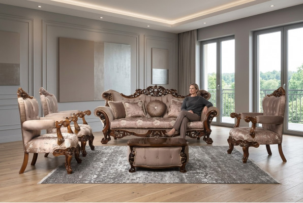 Canapé-Set 3+1+1 Setztengarnitur Fauteuil Canapéen Setzplaz Stoff Luxus Barock Miwwelen
