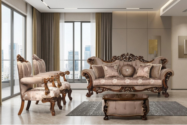 Canapé-Set 3+1+1 Setztengarnitur Fauteuil Canapéen Setzplaz Stoff Luxus Barock Miwwelen