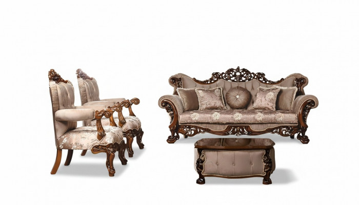 Canapé-Set 3+1+1 Setztengarnitur Fauteuil Canapéen Setzplaz Stoff Luxus Barock Miwwelen