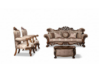 Canapé-Set 3+1+1 Setztengarnitur Fauteuil Canapéen Setzplaz Stoff Luxus Barock Miwwelen