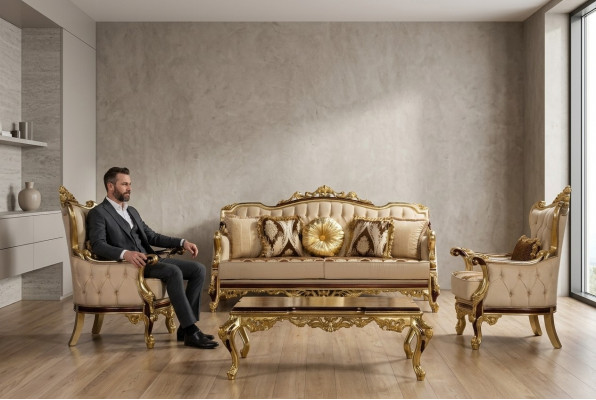 Garnitur Sofagarnitur 3+1+1 Sëtz Sofa Sofas Sessel Luxus Set Design Barock Couch