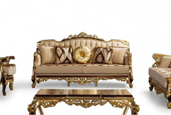 Drësëtzer Canapé 3 Sëtzer Barock Rokoko Couch Luxus Canapéen Stoff Textil Design