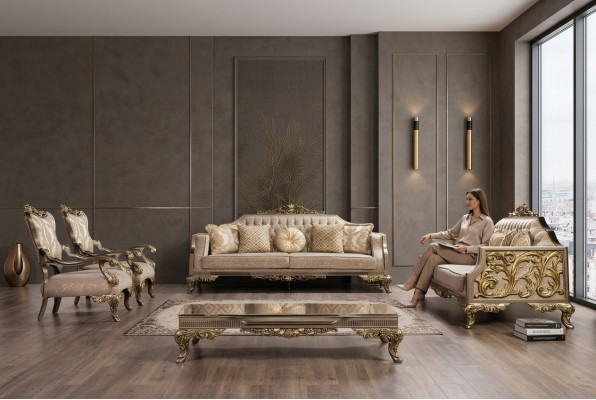 Sofagarnitur 3+3+1+1 Sëtzer Canapé Dësch Sofa Sofaen Fotell Stoff 225 cm Set 5tlg