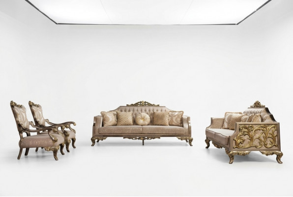 Sofagarnitur 3+3+1+1 Sëtzer Canapé Dësch Sofa Sofaen Fotell Stoff 225 cm Set 5tlg