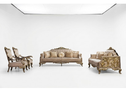 Sofagarnitur 3+3+1+1 Sëtzer Canapé Dësch Sofa Sofaen Fotell Stoff 225 cm Set 5tlg