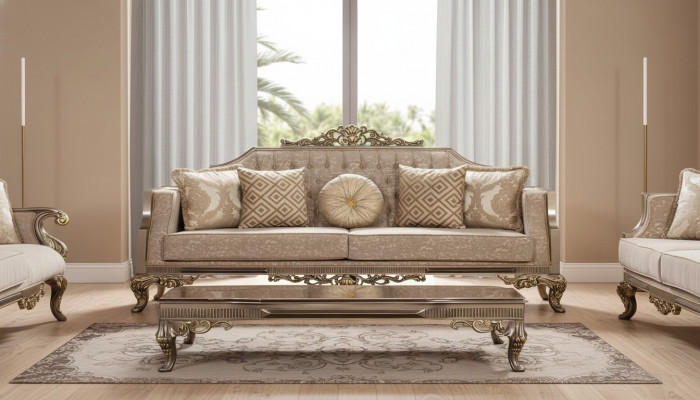 Dräisëtzer Sofa 3 Sëtzer Sofa Sofas Stoff Barock Rokoko Canapé Design Wunnzëmmer