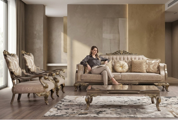 Sofa-Suite 3+1+1 Sëtzer Sofa Sofas Still Stoff Garnitur Luxus Set Wunnzëmmer