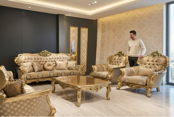 Luxus Garnitur Sofagarnitur 3+1+1 Sëtzer Sofa Stoff Sofas Klassesch Barock Nei