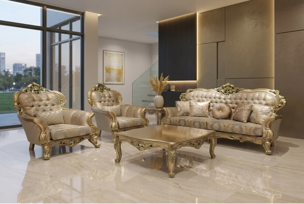 Luxus Garnitur Sofagarnitur 3+1+1 Sëtzer Sofa Stoff Sofas Klassesch Barock Nei