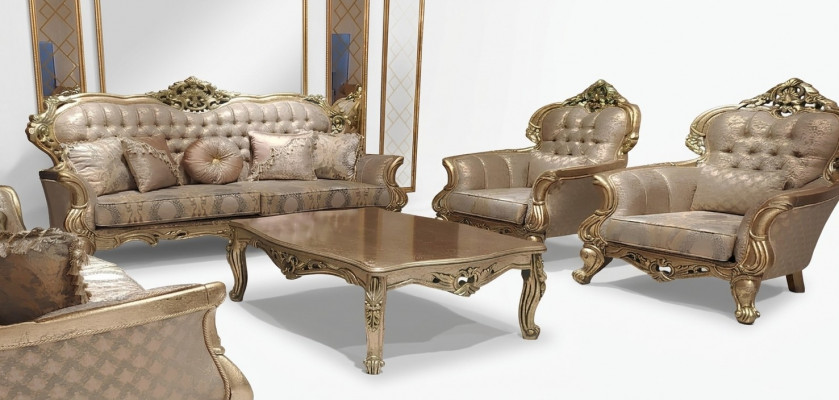 Luxus Garnitur Sofagarnitur 3+1+1 Sëtzer Sofa Stoff Sofas Klassesch Barock Nei