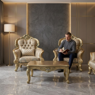 Fauteuil Ouerfauteuil Design Polstersofa Barock Chesterfield Textil Wunnzëmmer Neiwird