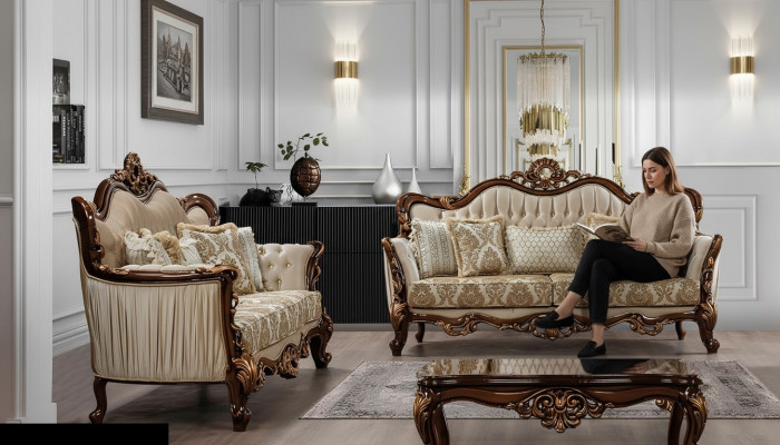 Luxus Garnitur Sofagarnitur 3+3 Sëtz Couchtisch Sofa Couch Sofas Set Barock