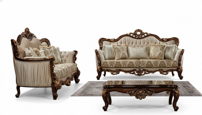 Luxus Garnitur Sofagarnitur 3+3 Sëtz Couchtisch Sofa Couch Sofas Set Barock
