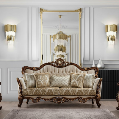 Sofa 3 Sëtzer Barock Rokoko Stoff Dräisëtzer Sofas Luxus Wunnzëmmer Barock Stil