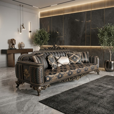 Sofa 3 Sëtzer Miwwelen Stoff Dräisëtzer Sofas Luxus Wunnzëmmer Barock Stil 3er Nei