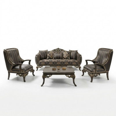 Ohrensessel Sëtz Design Polstersofa Canapé Stoff Barock Wunnzëmmer Blo