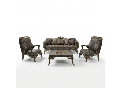 Ohrensessel Sëtz Design Polstersofa Canapé Stoff Barock Wunnzëmmer Blo