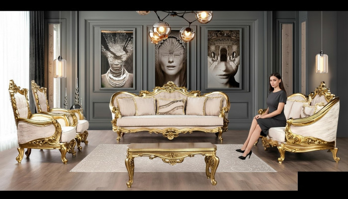 Sofagarnitur Sofa Still Couchtisch Fotell Sofas Set Stoff Barock Sëtz 5tlg. Nei