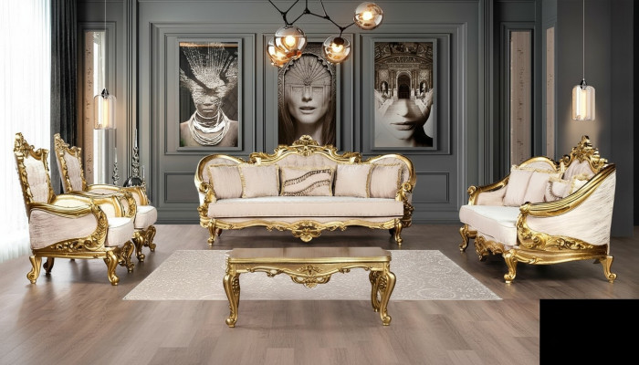 Sofagarnitur Sofa Still Couchtisch Fotell Sofas Set Stoff Barock Sëtz 5tlg. Nei
