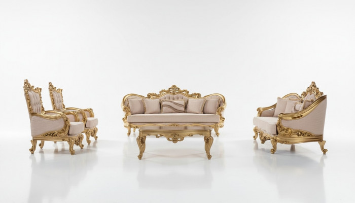 Sofagarnitur Sofa Still Couchtisch Fotell Sofas Set Stoff Barock Sëtz 5tlg. Nei