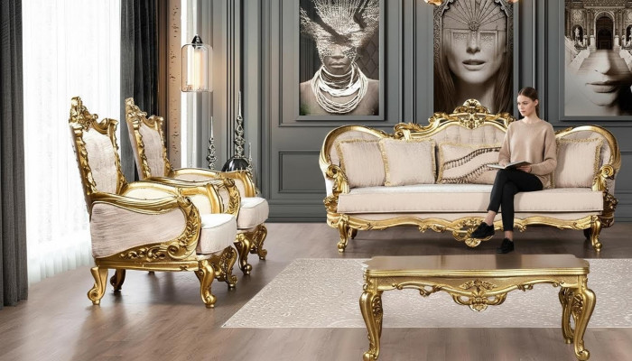 Canapé Garnitur Sofagarnitur 3+1+1 Sëtzer Fauteuil Sofa Set Stoff Sofa Barock Nei
