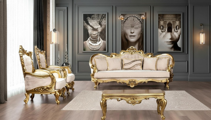 Canapé Garnitur Sofagarnitur 3+1+1 Sëtzer Fauteuil Sofa Set Stoff Sofa Barock Nei