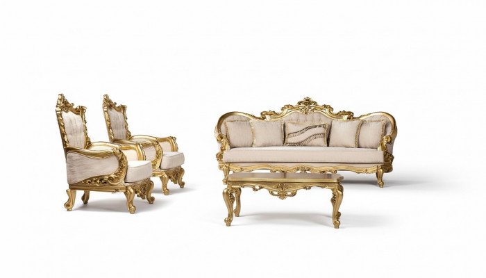 Canapé Garnitur Sofagarnitur 3+1+1 Sëtzer Fauteuil Sofa Set Stoff Sofa Barock Nei