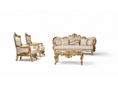 Canapé Garnitur Sofagarnitur 3+1+1 Sëtzer Fauteuil Sofa Set Stoff Sofa Barock Nei