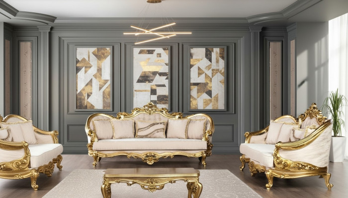 Luxus Sofagarnitur 3+3 Sëtzer Sesselen Sofa Set Stoff Barock Sëtz Grupp Garnitur