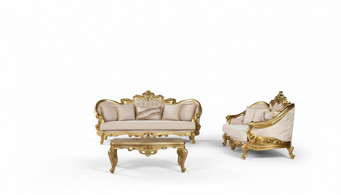 Luxus Sofagarnitur 3+3 Sëtzer Sesselen Sofa Set Stoff Barock Sëtz Grupp Garnitur