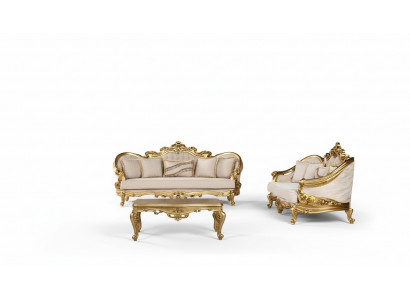 Luxus Sofagarnitur 3+3 Sëtzer Sesselen Sofa Set Stoff Barock Sëtz Grupp Garnitur