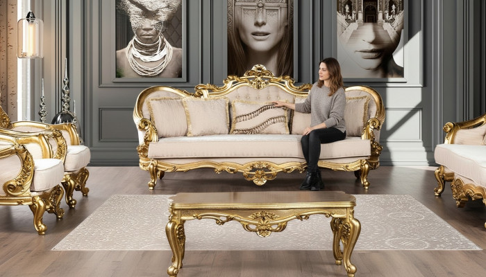 Canapé 3 Sëtzer Stoff Dräisëtzer Canapéen Luxus Wunnzëmmer Barock Stil Couch Barock Nei