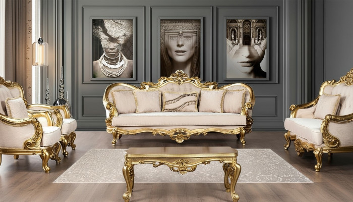 Canapé 3 Sëtzer Stoff Dräisëtzer Canapéen Luxus Wunnzëmmer Barock Stil Couch Barock Nei
