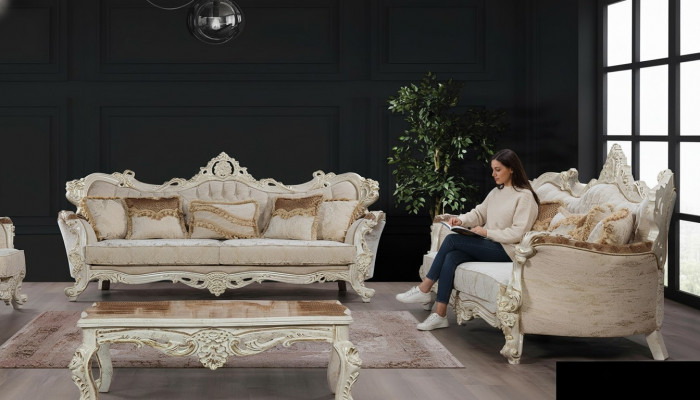 Sofa-Suite 3+3 Sëtzer Suite Sofa Sofas Sëtz Still Stoff Barock Set Grupp