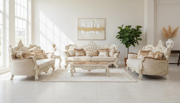 Sofa-Suite 3+3 Sëtzer Suite Sofa Sofas Sëtz Still Stoff Barock Set Grupp
