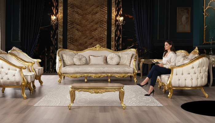 Sëtzgrupp 3+3 Sëtz Sofa Sofas Fauteuil Sëtz Garnitur Stoff Wunnzëmmer Barock