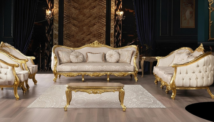 Sëtzgrupp 3+3 Sëtz Sofa Sofas Fauteuil Sëtz Garnitur Stoff Wunnzëmmer Barock