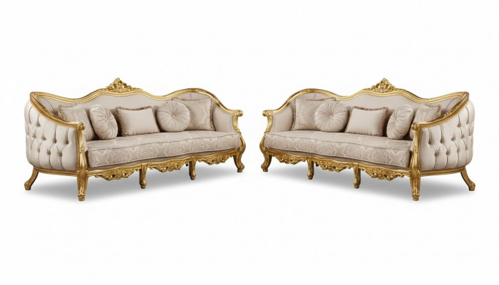 Sëtzgrupp 3+3 Sëtz Sofa Sofas Fauteuil Sëtz Garnitur Stoff Wunnzëmmer Barock